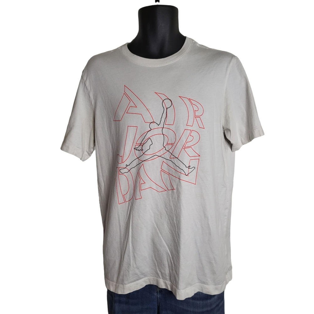 Nike Air Jordan Mens Medium White T-Shirt Red Big Graphic Jumpman Short Sleeve